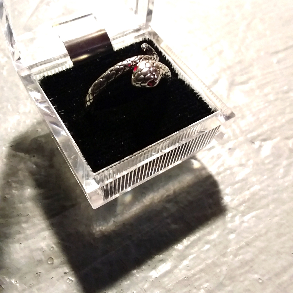 Silver Snake ring with red eyes